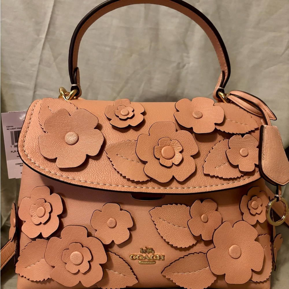 Coach Emory Pink Peach Floral Appliqué Top-Handle Satchel